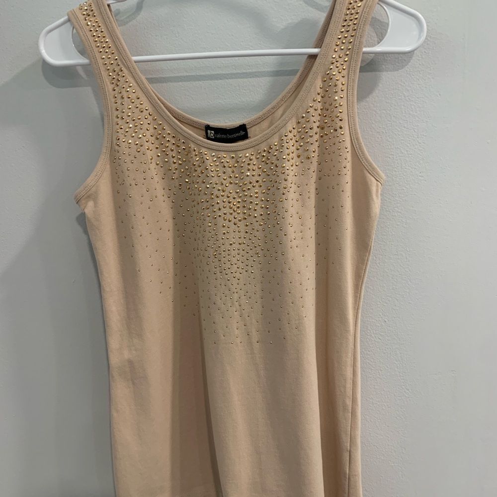 Valerie Bertinelli Tan Tank Top with Gold Accents